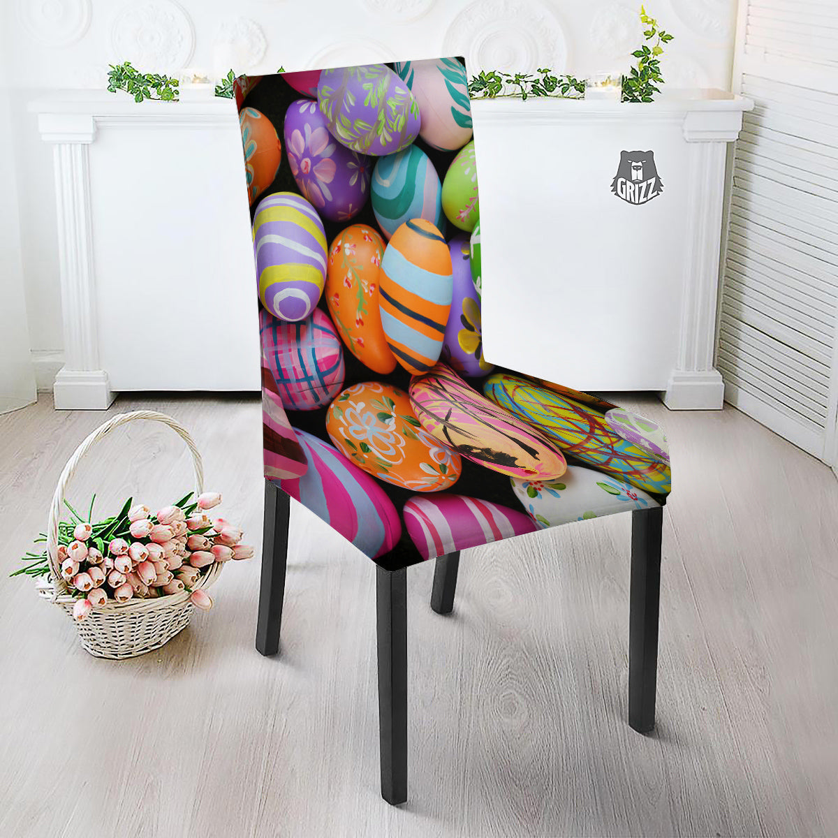 Easter Eggs Colorful Print Dining Chair Slipcover-grizzshop