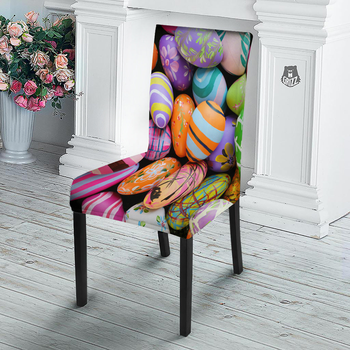 Easter Eggs Colorful Print Dining Chair Slipcover-grizzshop