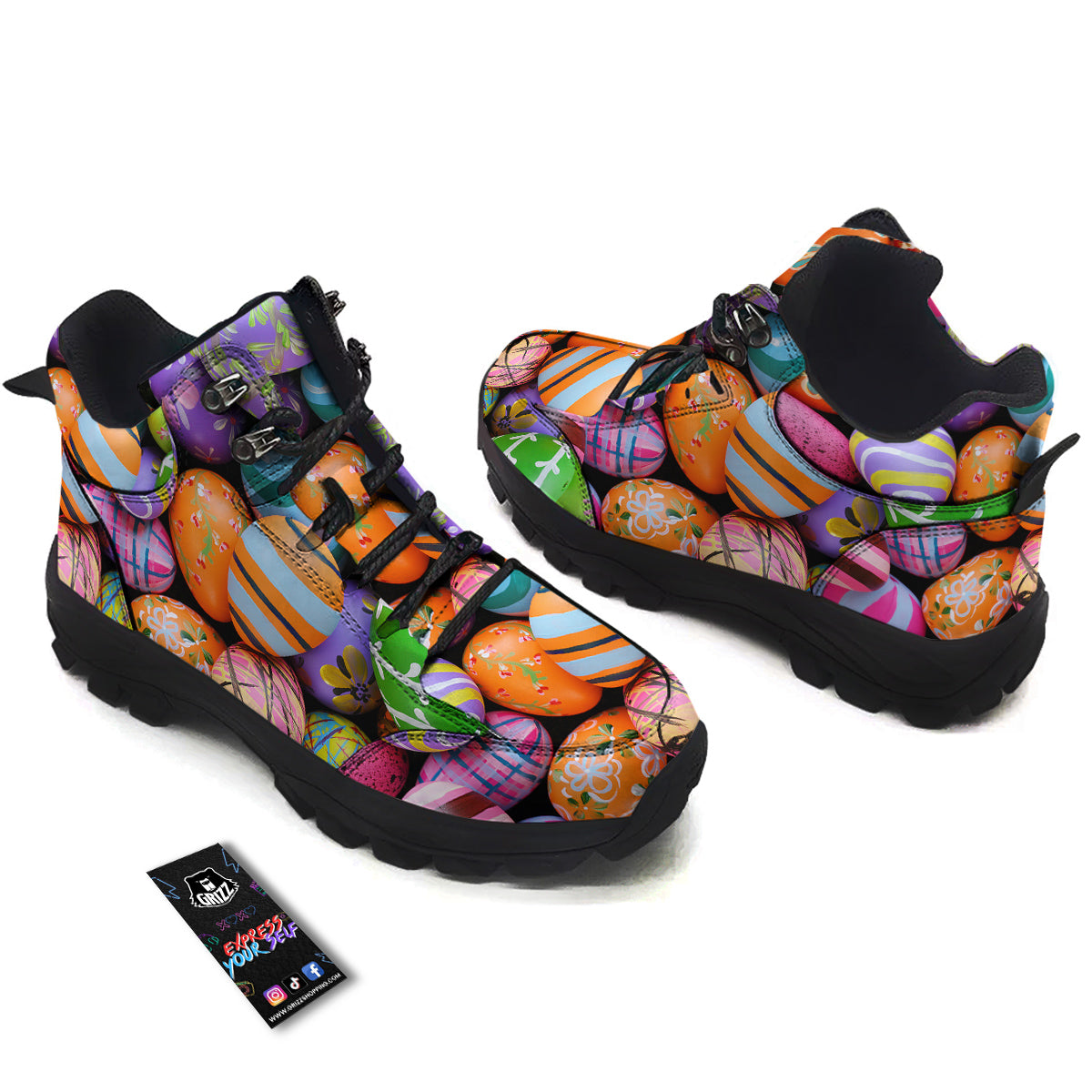 Easter Eggs Colorful Print Hiking Shoes-grizzshop