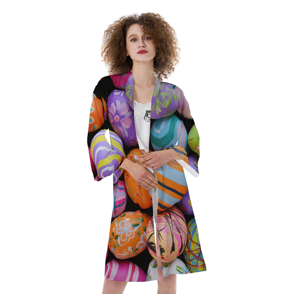Easter Eggs Colorful Print Kimono-grizzshop