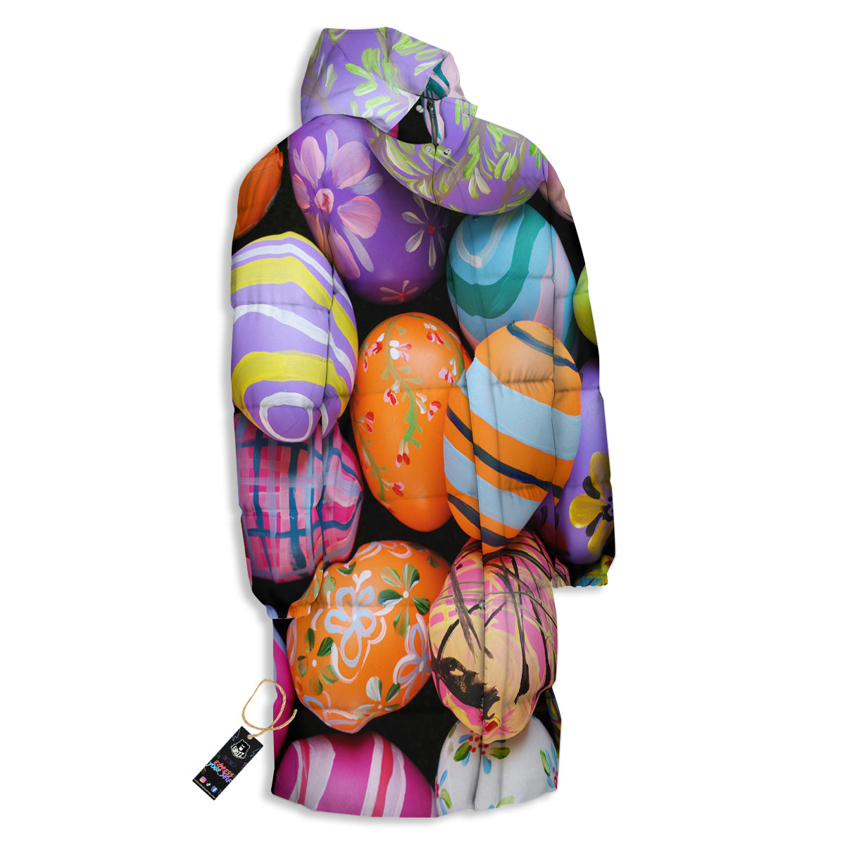 Easter Eggs Colorful Print Long Down Jacket-grizzshop