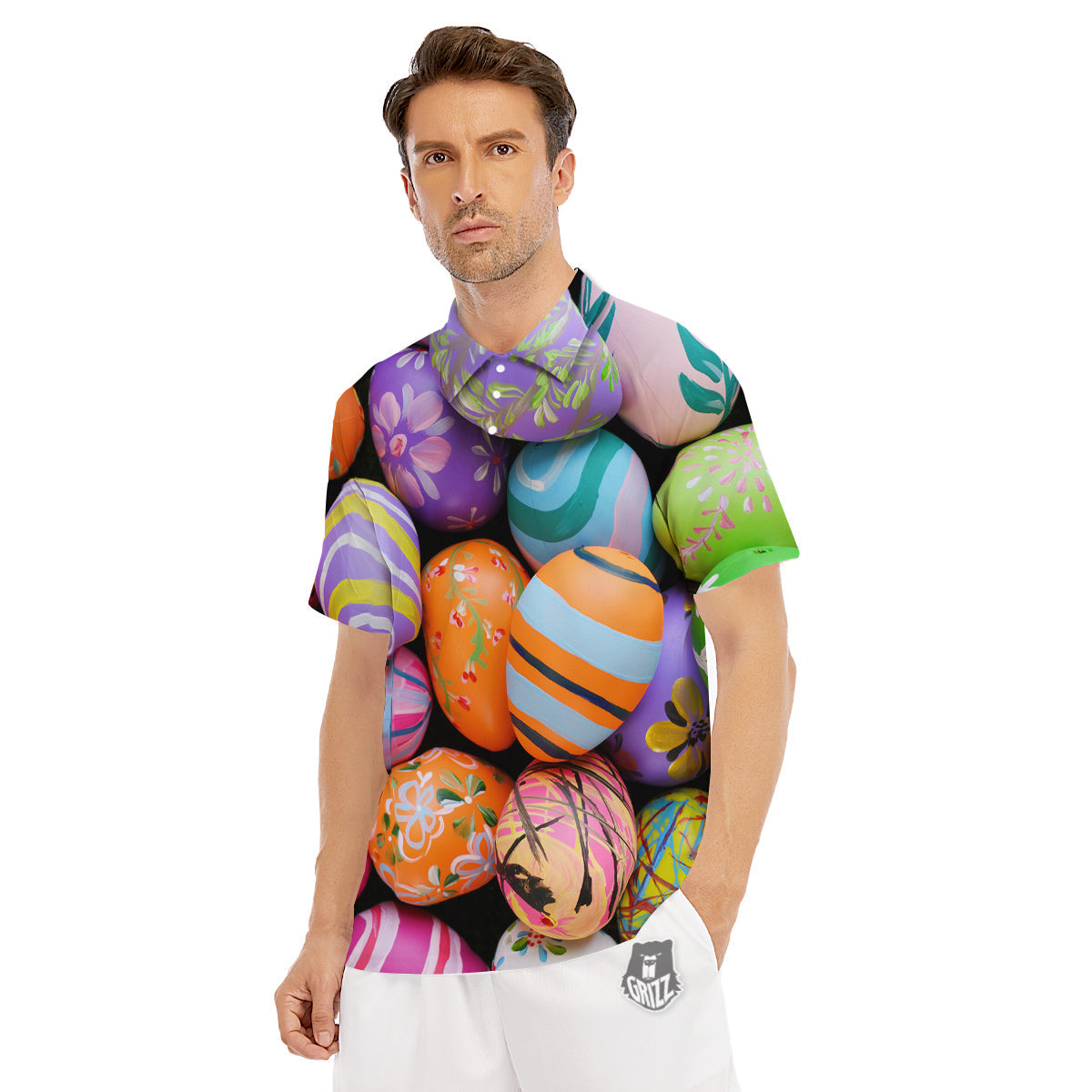 Easter Eggs Colorful Print Men's Golf Shirts-grizzshop