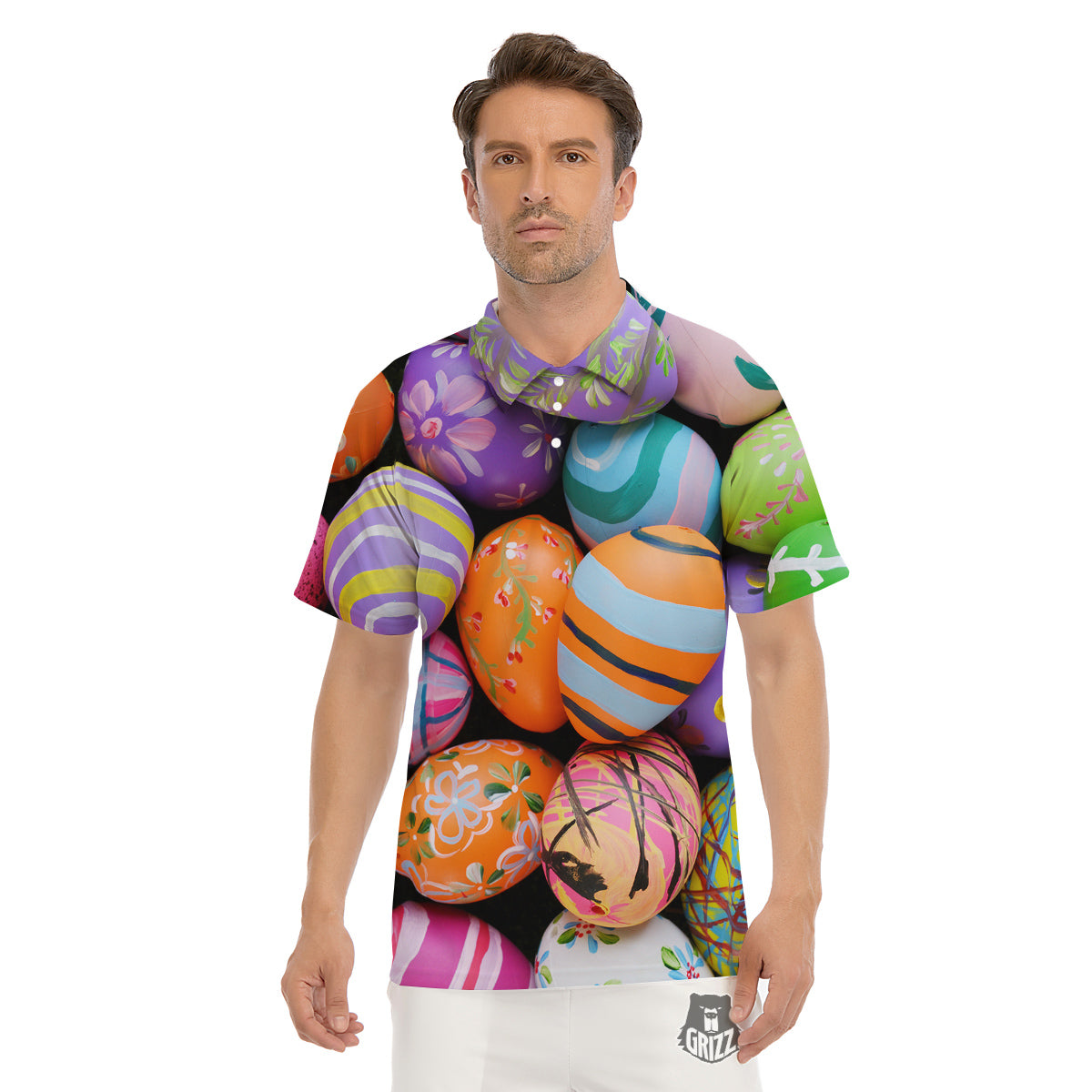 Easter Eggs Colorful Print Men's Golf Shirts-grizzshop