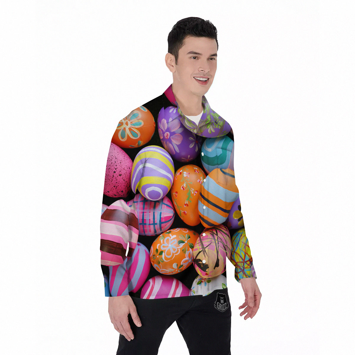 Easter Eggs Colorful Print Men's Long Sleeve Shirts-grizzshop