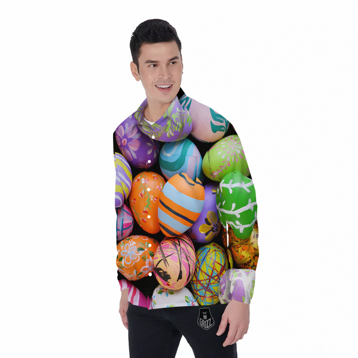 Easter Eggs Colorful Print Men's Long Sleeve Shirts-grizzshop