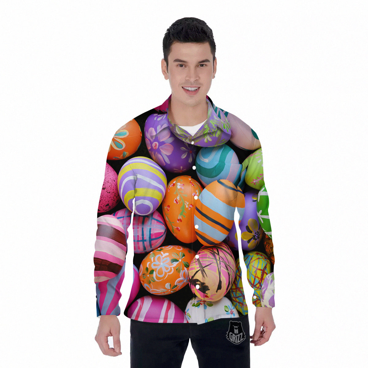 Easter Eggs Colorful Print Men's Long Sleeve Shirts-grizzshop