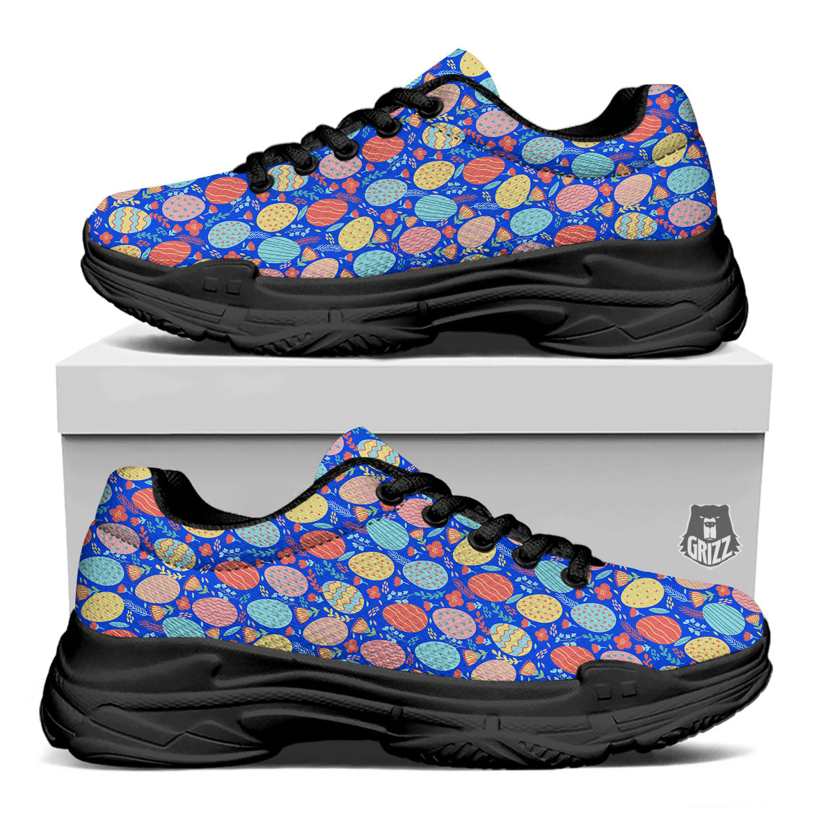 Easter Eggs Colorful Print Pattern Black Chunky Shoes-grizzshop