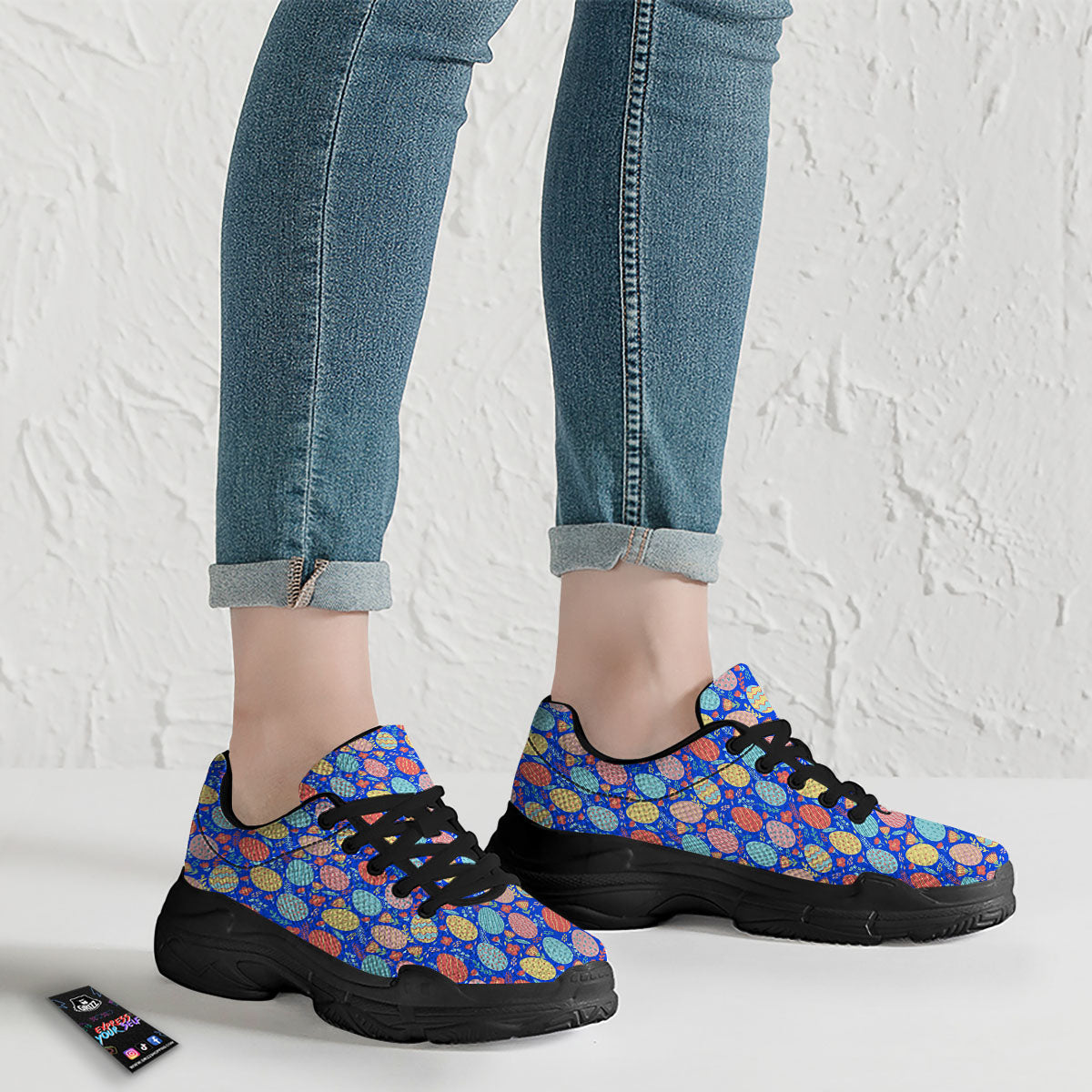 Easter Eggs Colorful Print Pattern Black Chunky Shoes-grizzshop