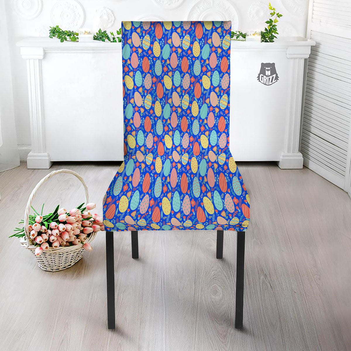 Easter Eggs Colorful Print Pattern Dining Chair Slipcover-grizzshop