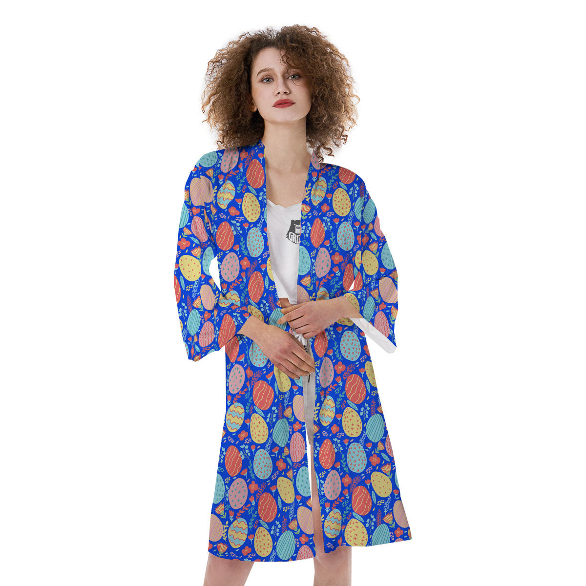 Easter Eggs Colorful Print Pattern Kimono-grizzshop