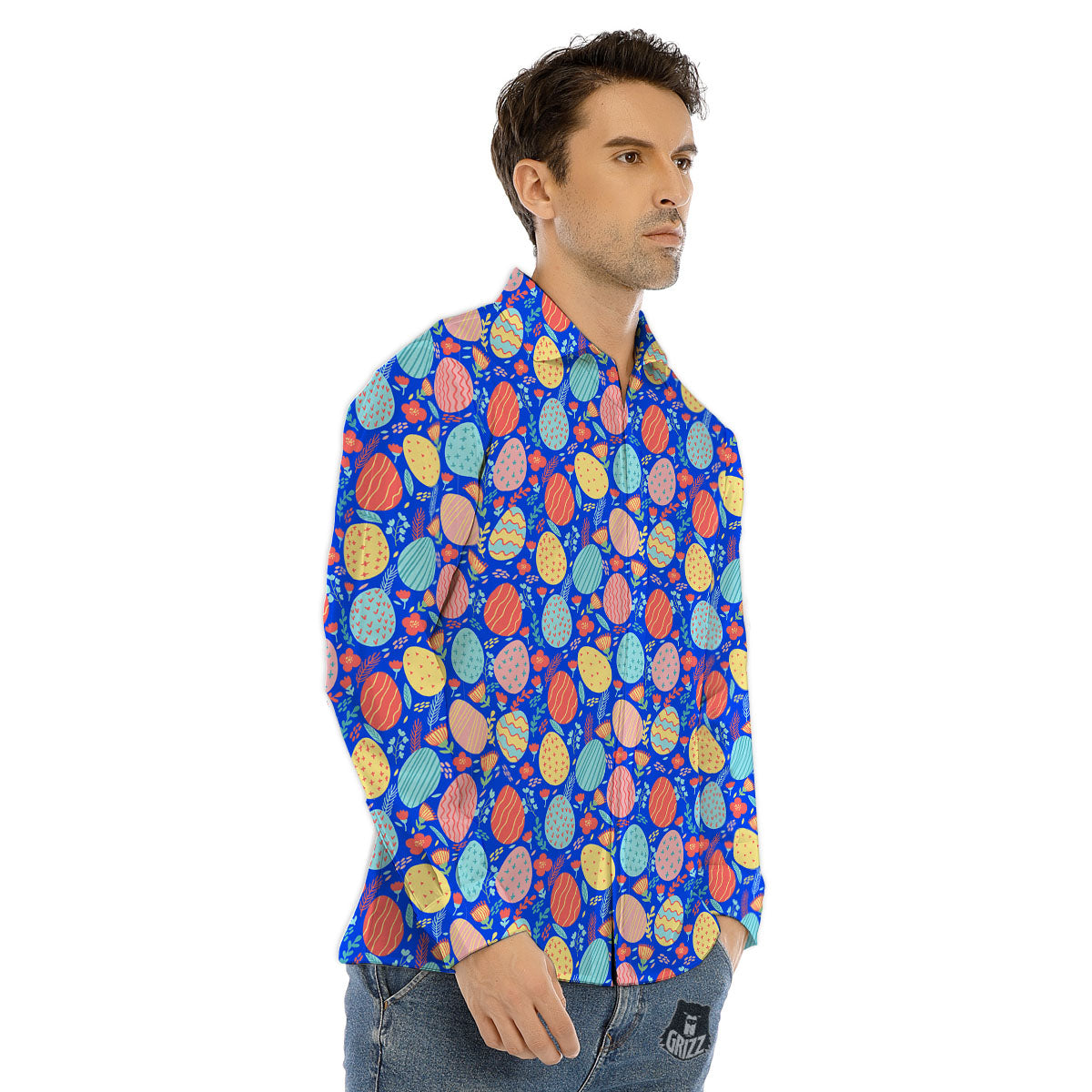 Easter Eggs Colorful Print Pattern Men's Dress Shirts-grizzshop