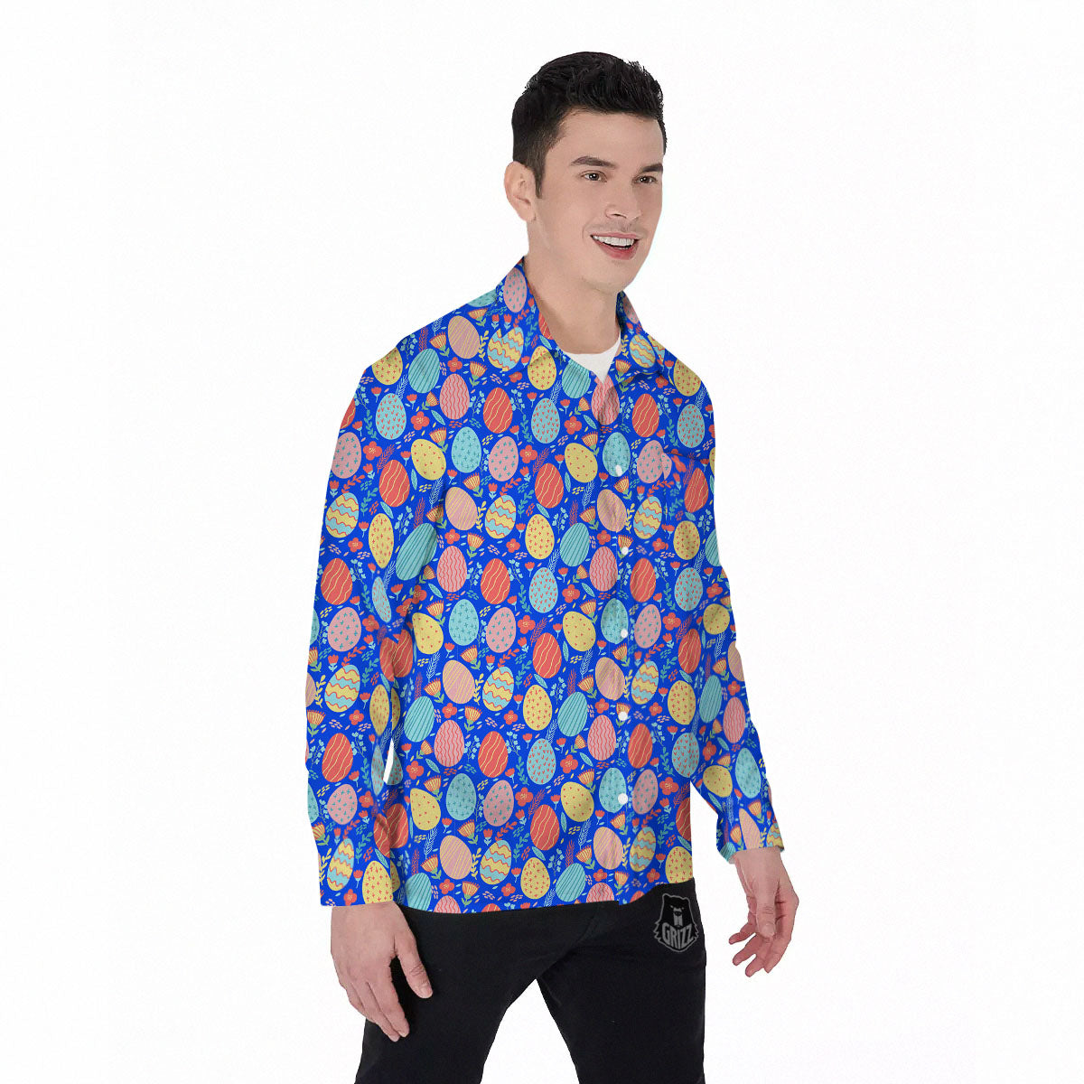 Easter Eggs Colorful Print Pattern Men's Long Sleeve Shirts-grizzshop