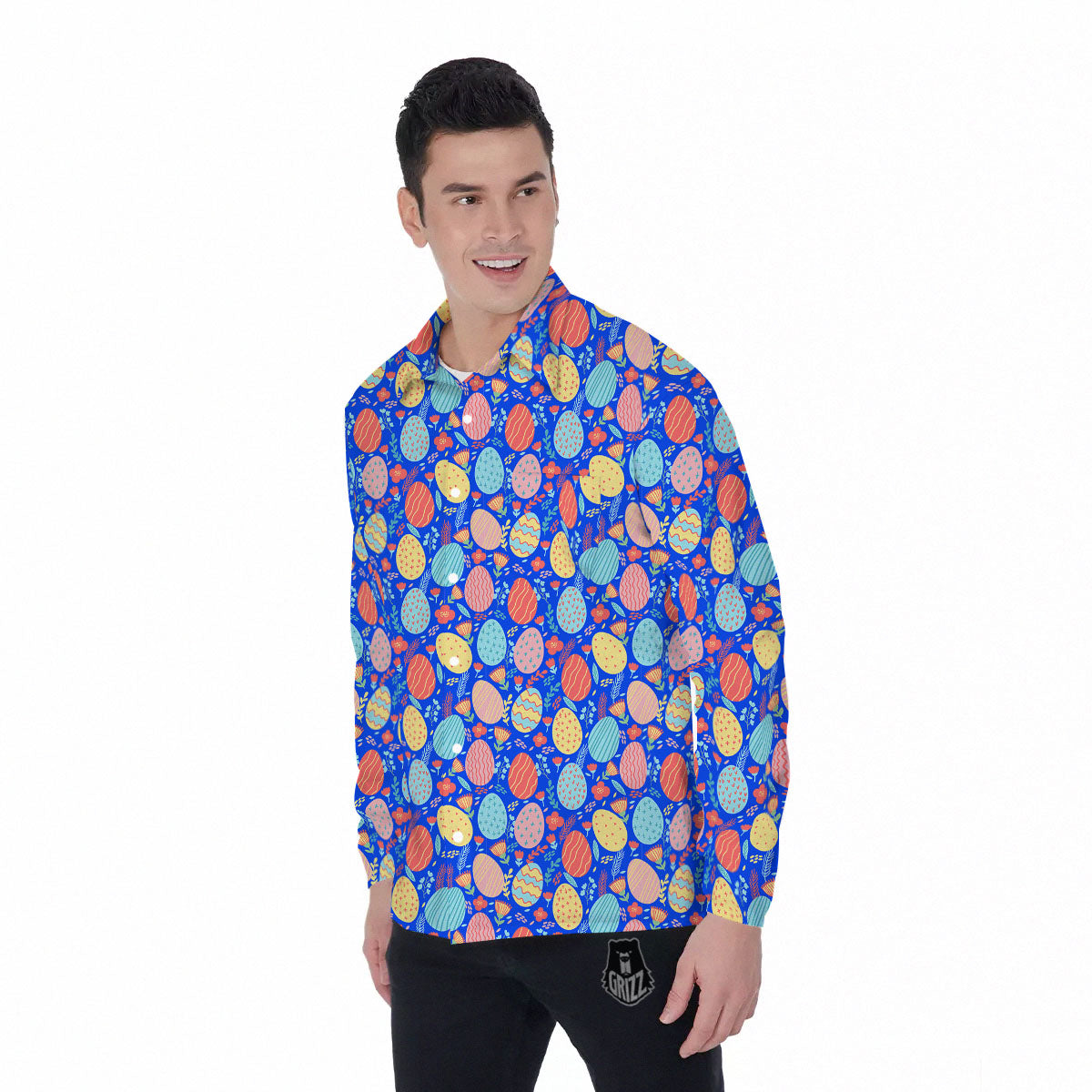 Easter Eggs Colorful Print Pattern Men's Long Sleeve Shirts-grizzshop