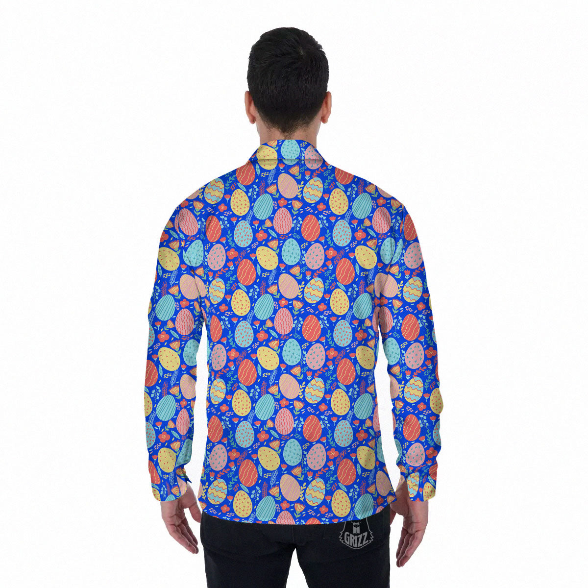 Easter Eggs Colorful Print Pattern Men's Long Sleeve Shirts-grizzshop