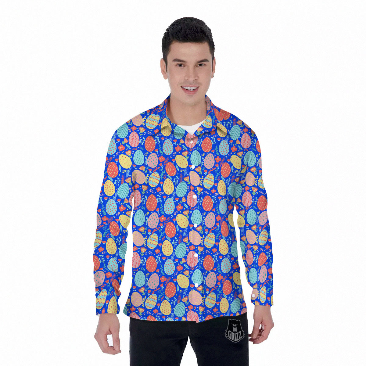 Easter Eggs Colorful Print Pattern Men's Long Sleeve Shirts-grizzshop