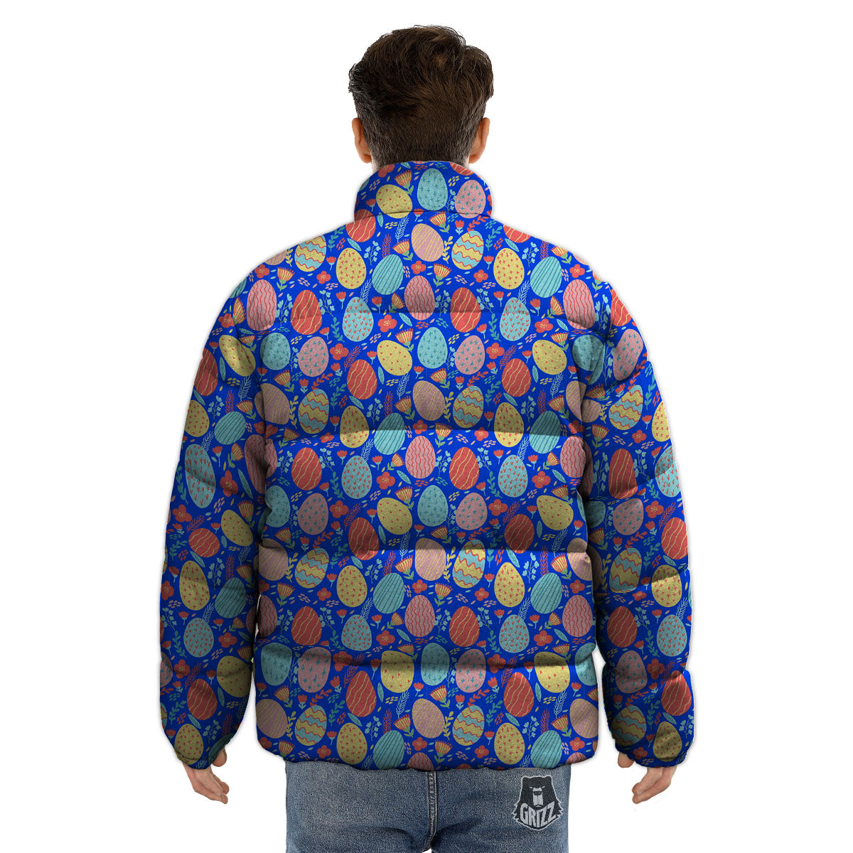 Easter Eggs Colorful Print Pattern Puffer Jacket-grizzshop