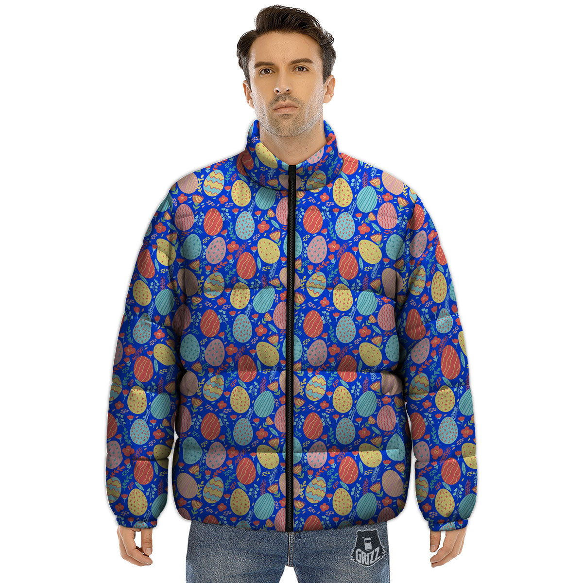 Easter Eggs Colorful Print Pattern Puffer Jacket-grizzshop