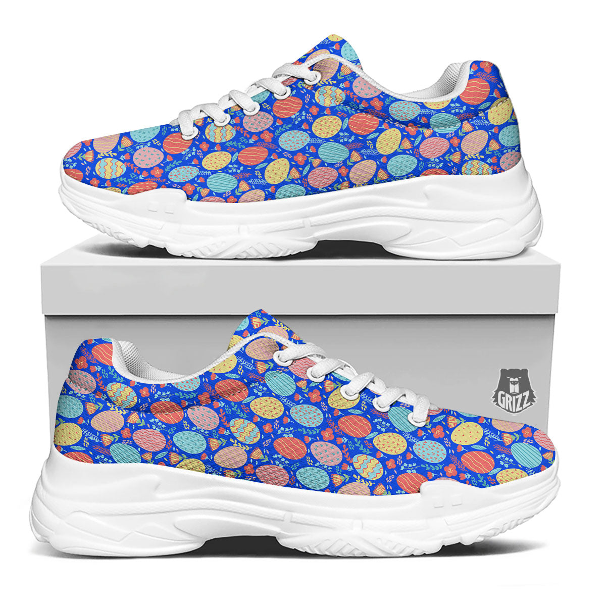Easter Eggs Colorful Print Pattern White Chunky Shoes-grizzshop