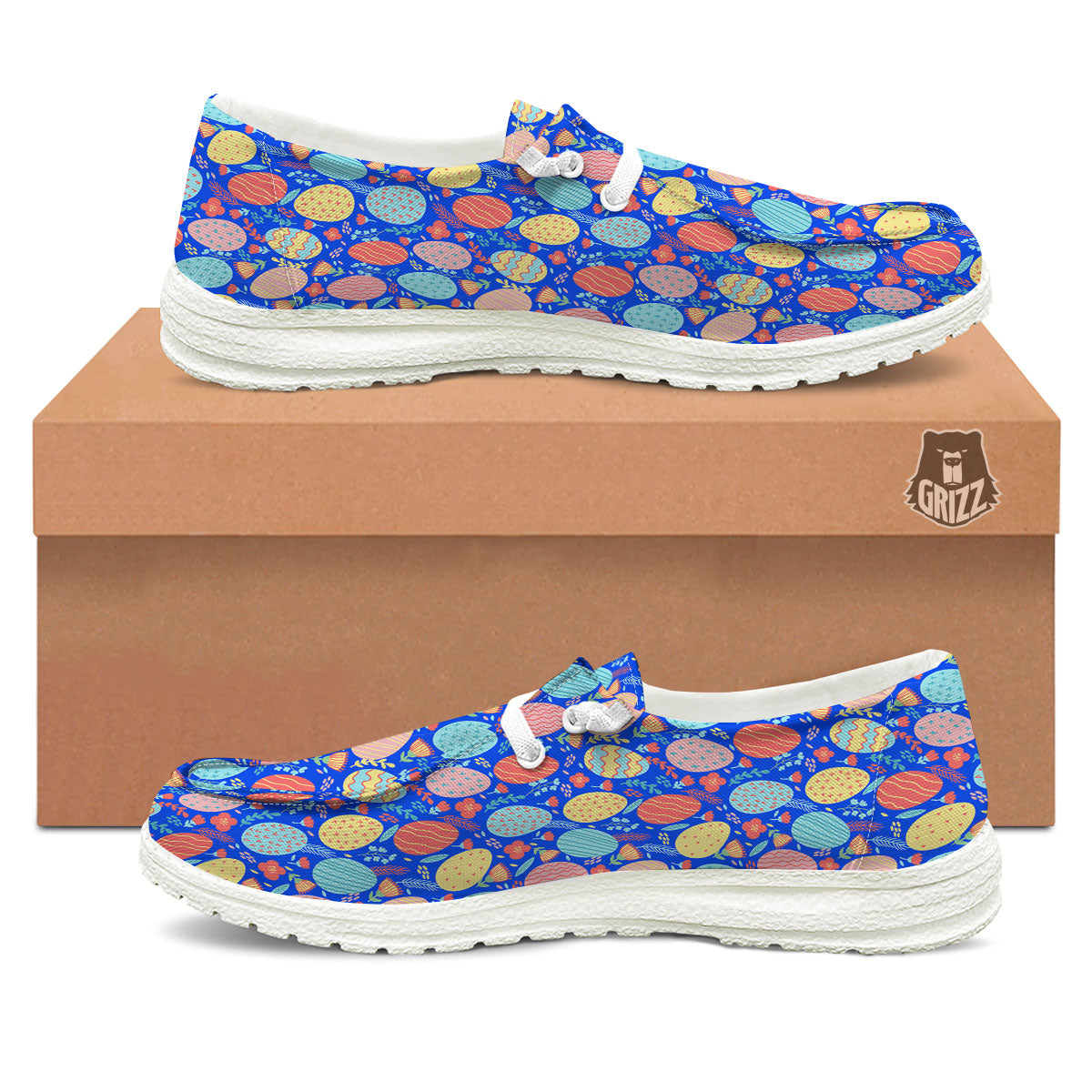 Easter Eggs Colorful Print Pattern White Loafers-grizzshop
