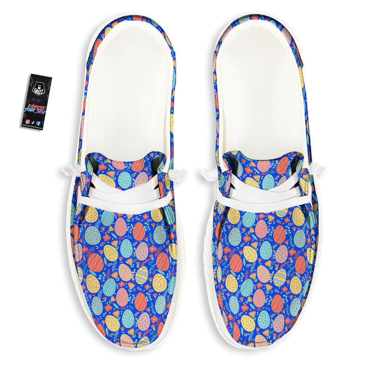 Easter Eggs Colorful Print Pattern White Loafers-grizzshop