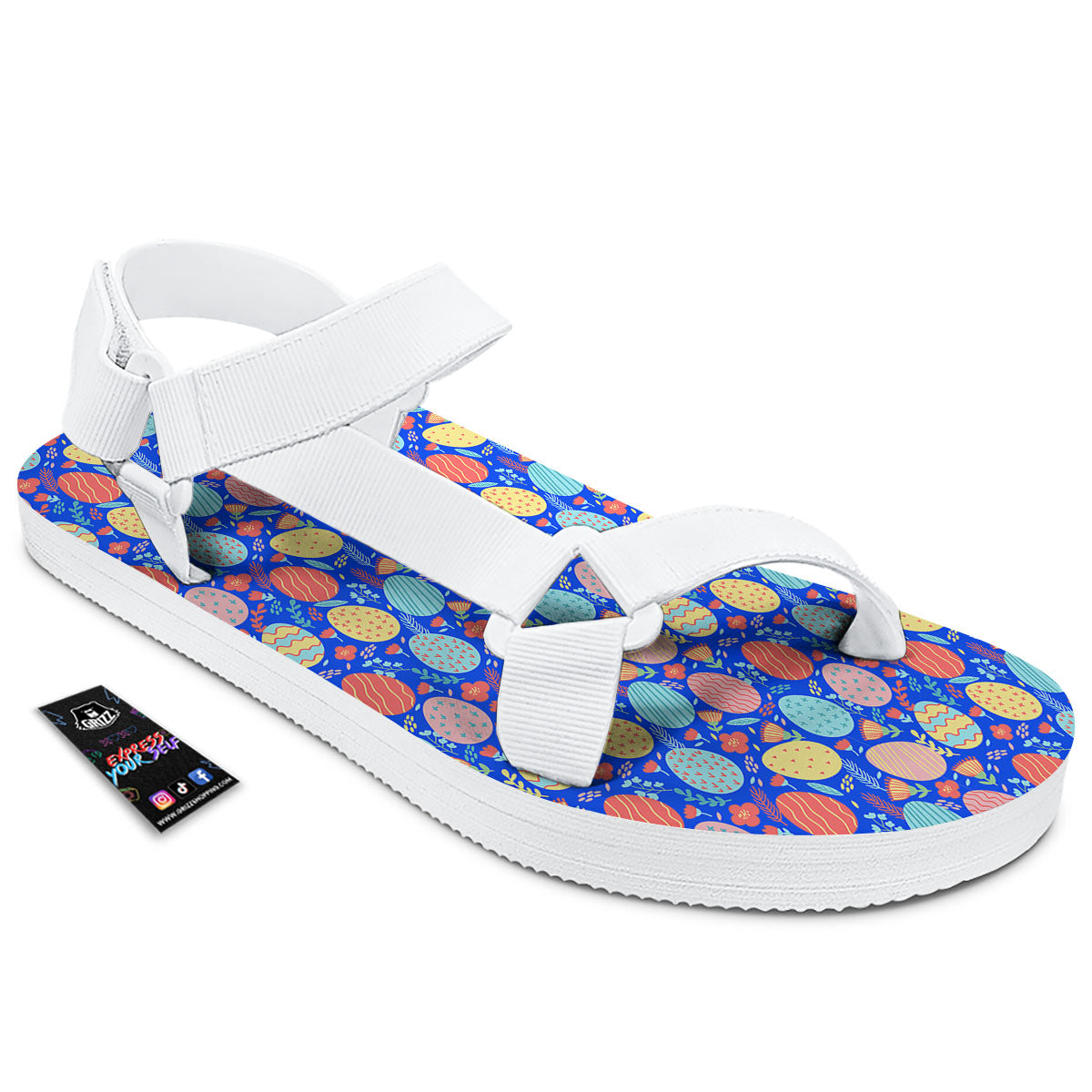 Easter Eggs Colorful Print Pattern White Open Toe Sandals-grizzshop