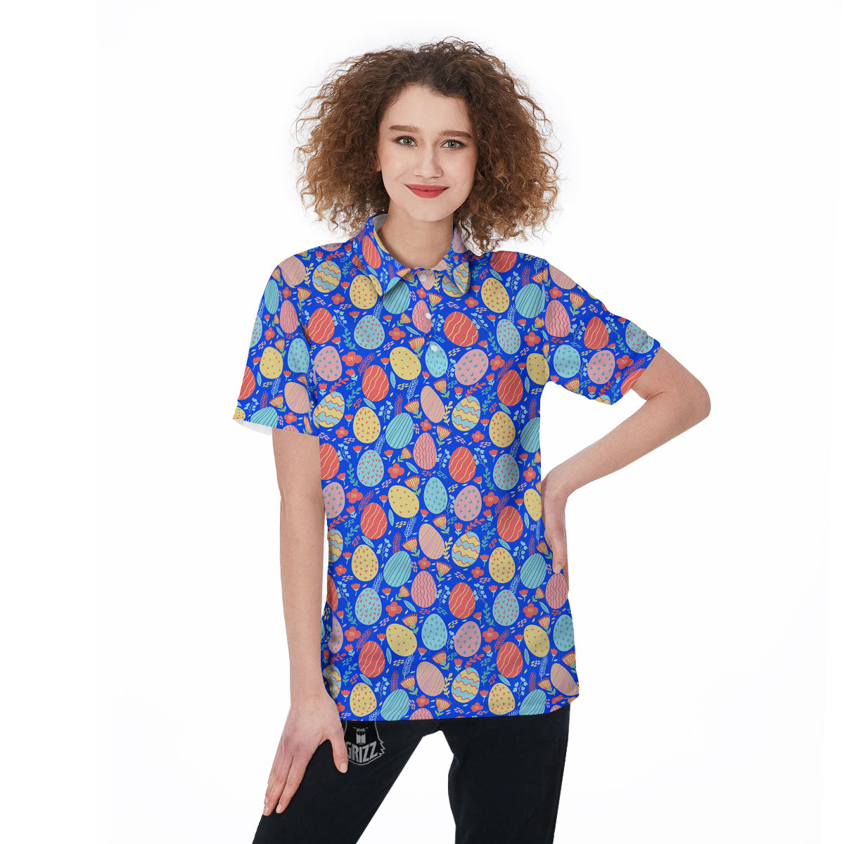 Easter Eggs Colorful Print Pattern Women's Golf Shirts-grizzshop