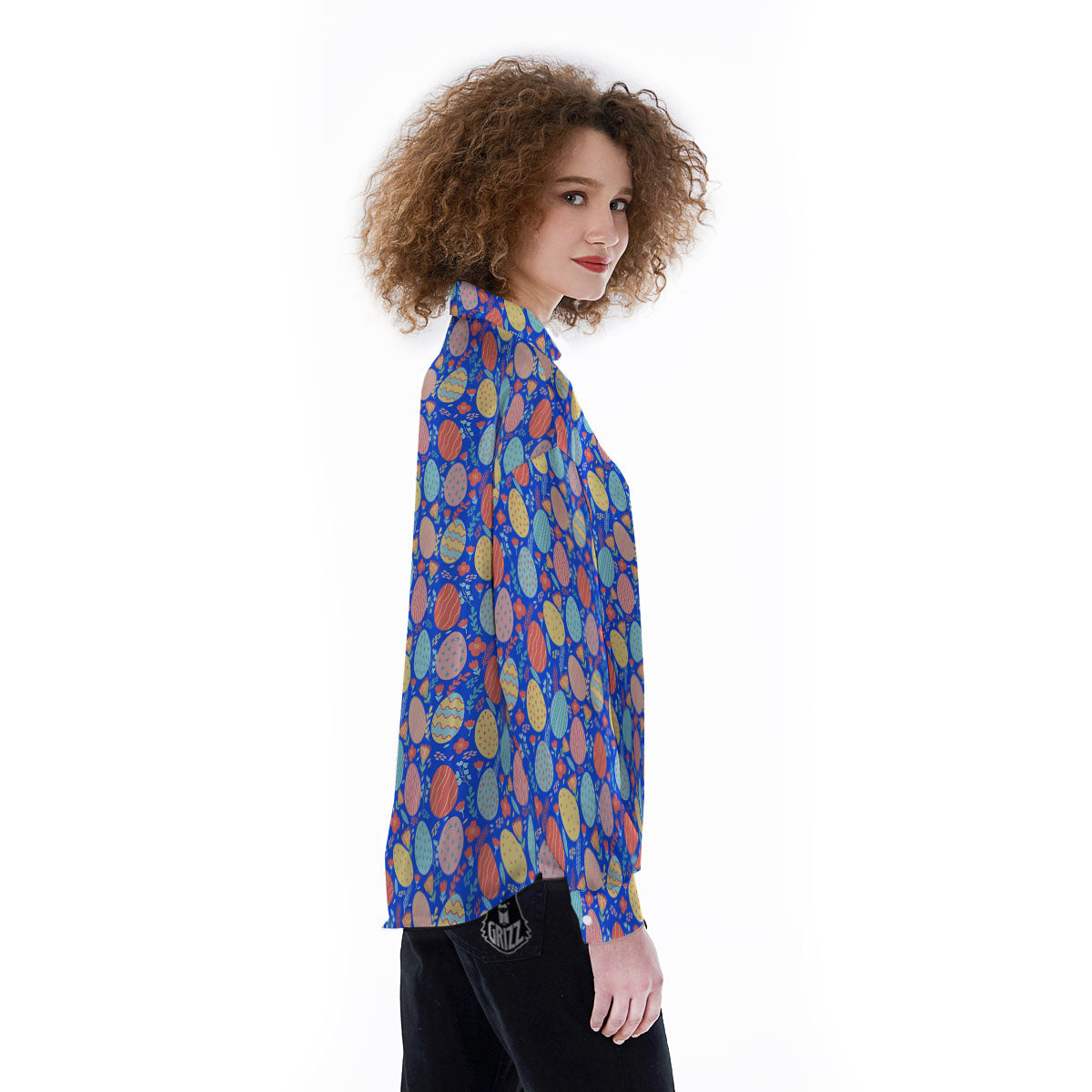 Easter Eggs Colorful Print Pattern Women's Long Sleeve Shirts-grizzshop