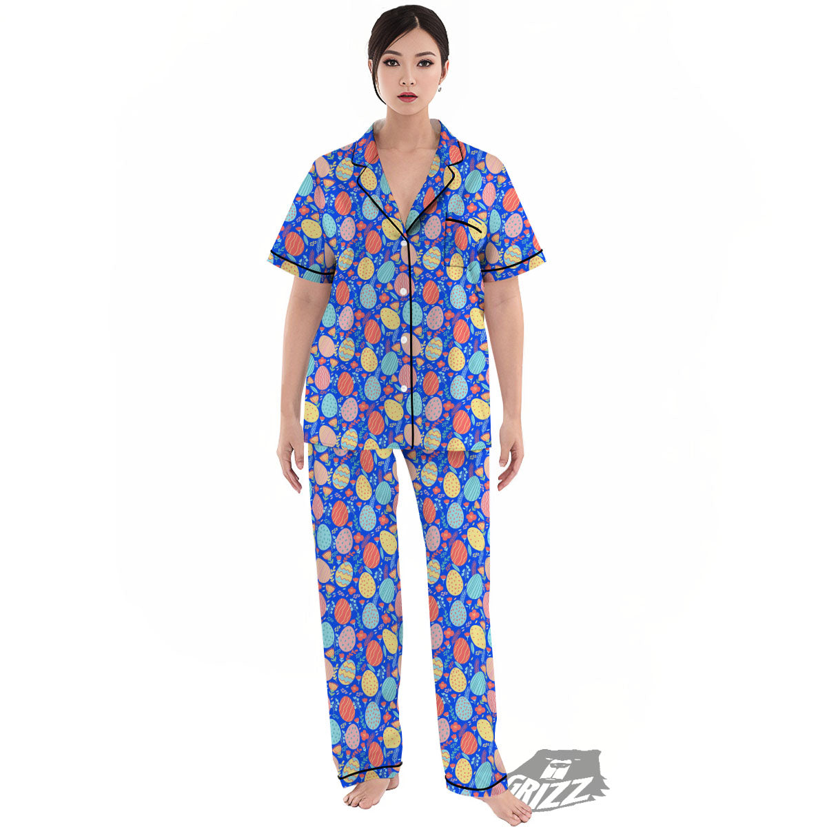 Easter Eggs Colorful Print Pattern Women's Pajamas Set-grizzshop