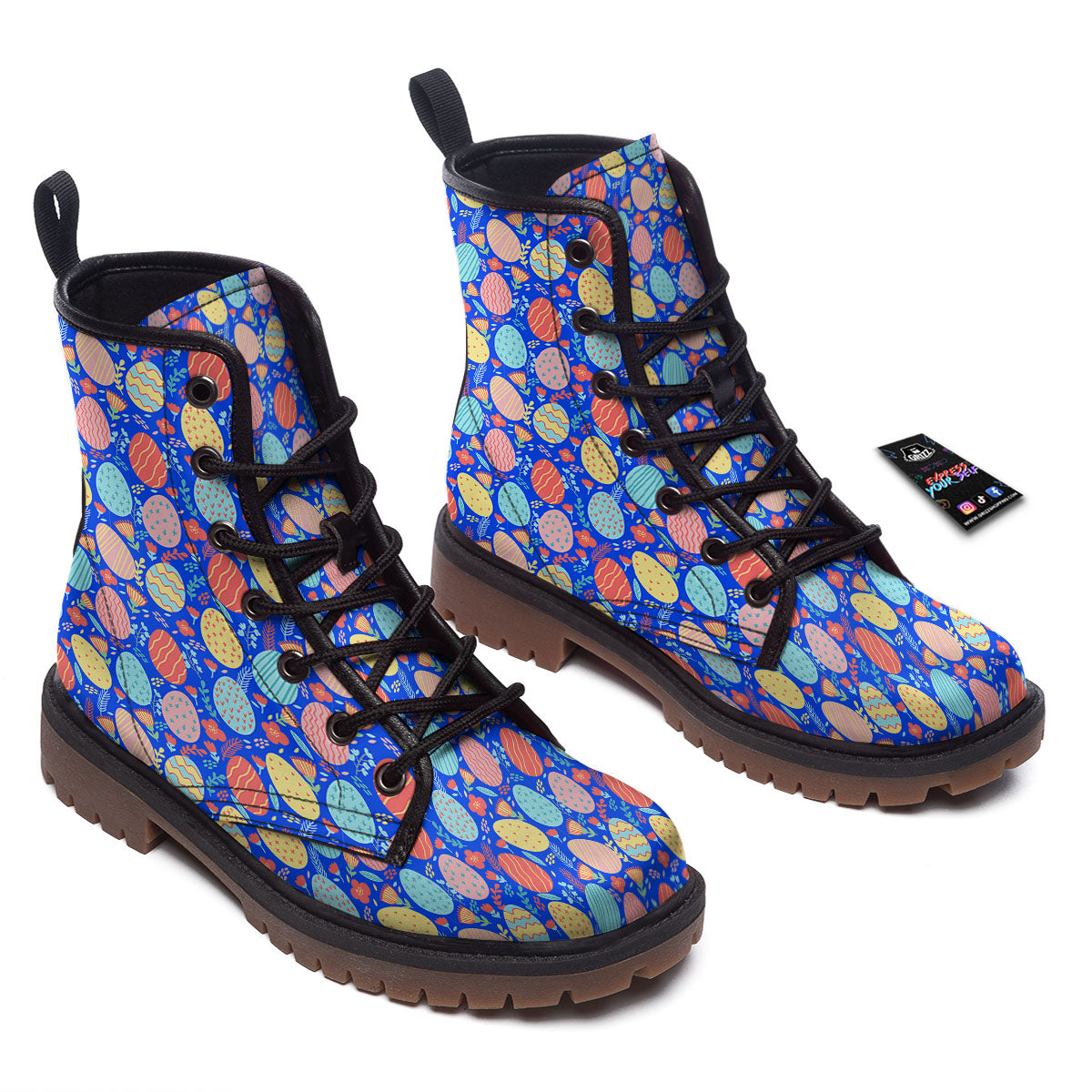 Easter Eggs Colorful Print Pattern Work Boots-grizzshop