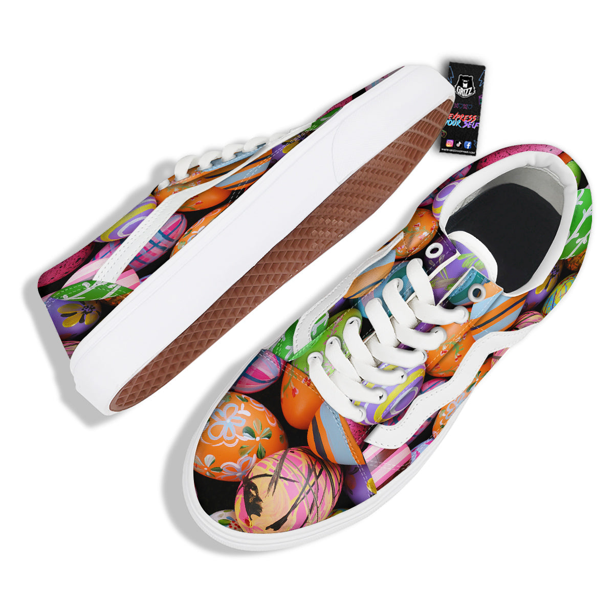 Easter Eggs Colorful Print Skate Shoes-grizzshop