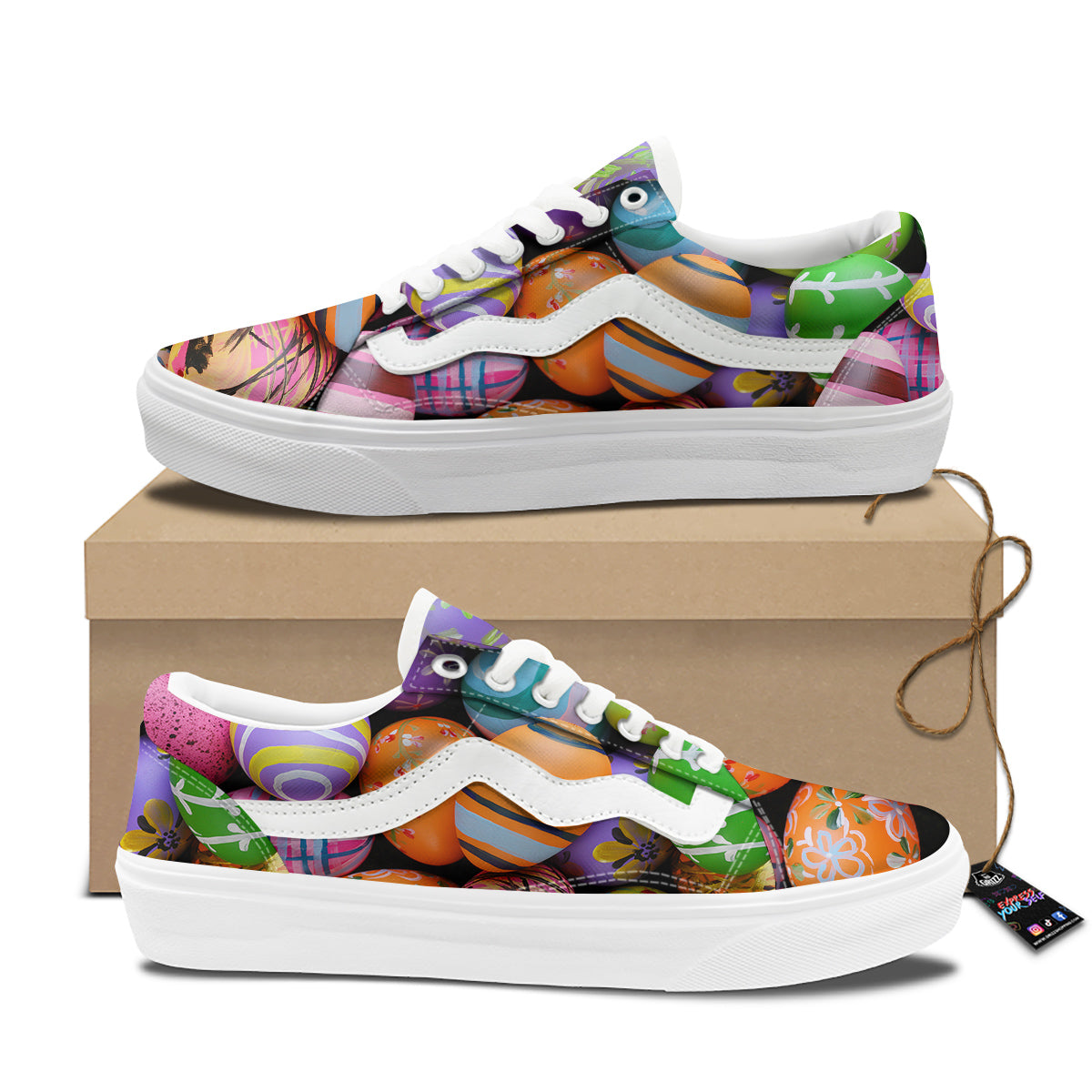 Easter Eggs Colorful Print Skate Shoes-grizzshop