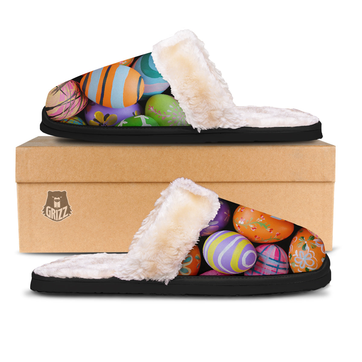 Easter Eggs Colorful Print Slippers-grizzshop