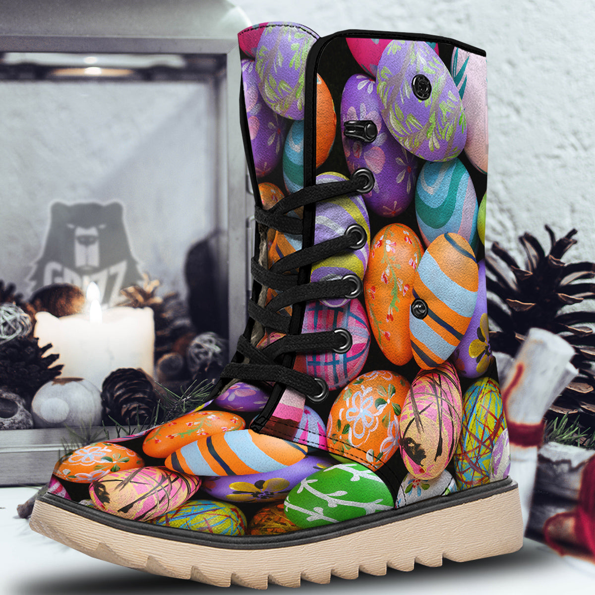 Easter Eggs Colorful Print Snow Boots-grizzshop