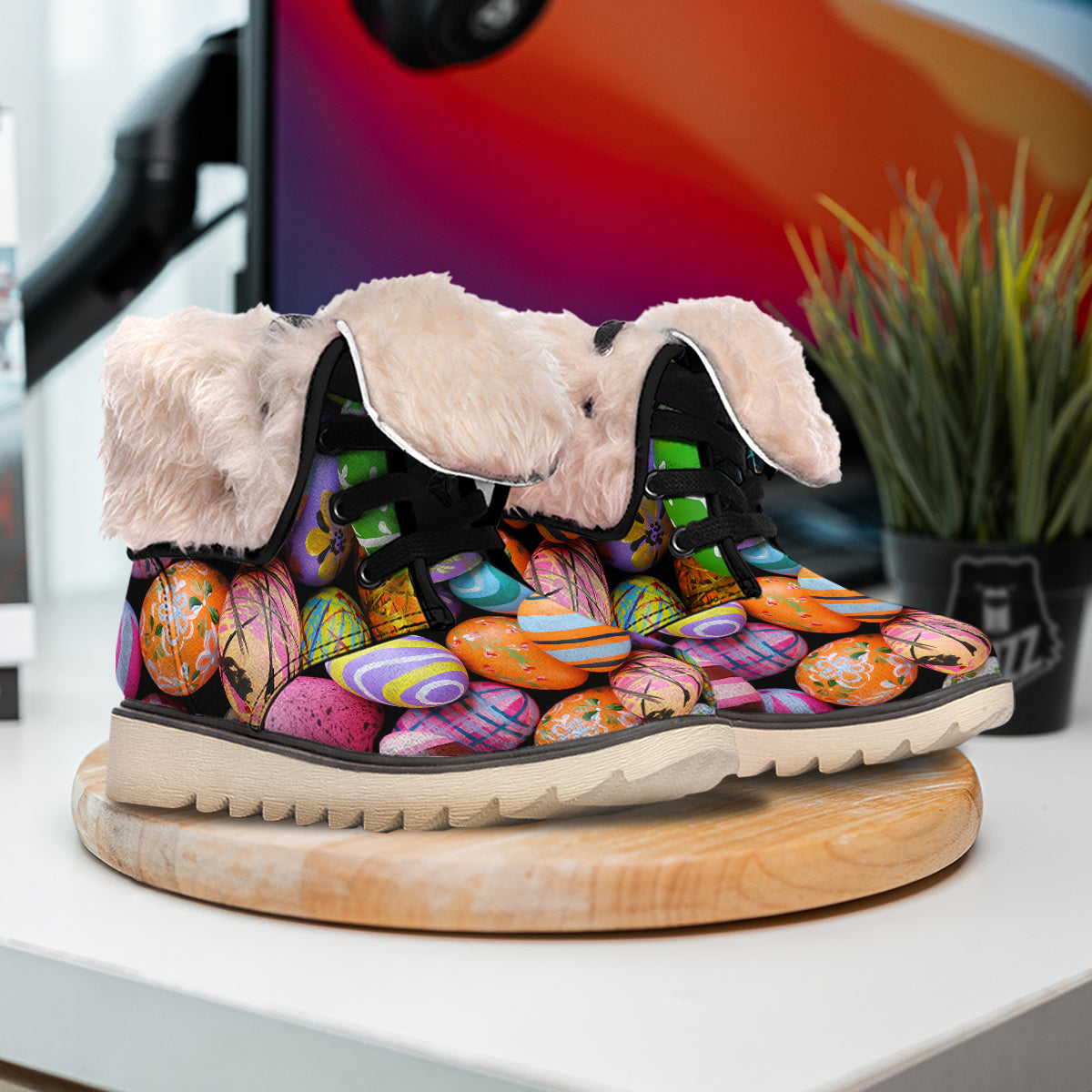 Easter Eggs Colorful Print Snow Boots-grizzshop