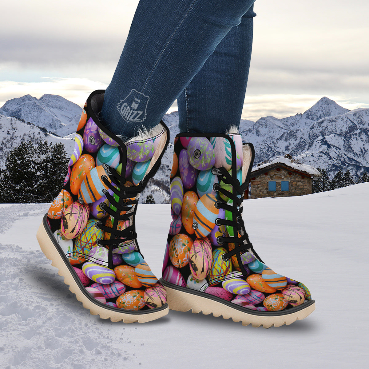 Easter Eggs Colorful Print Snow Boots-grizzshop