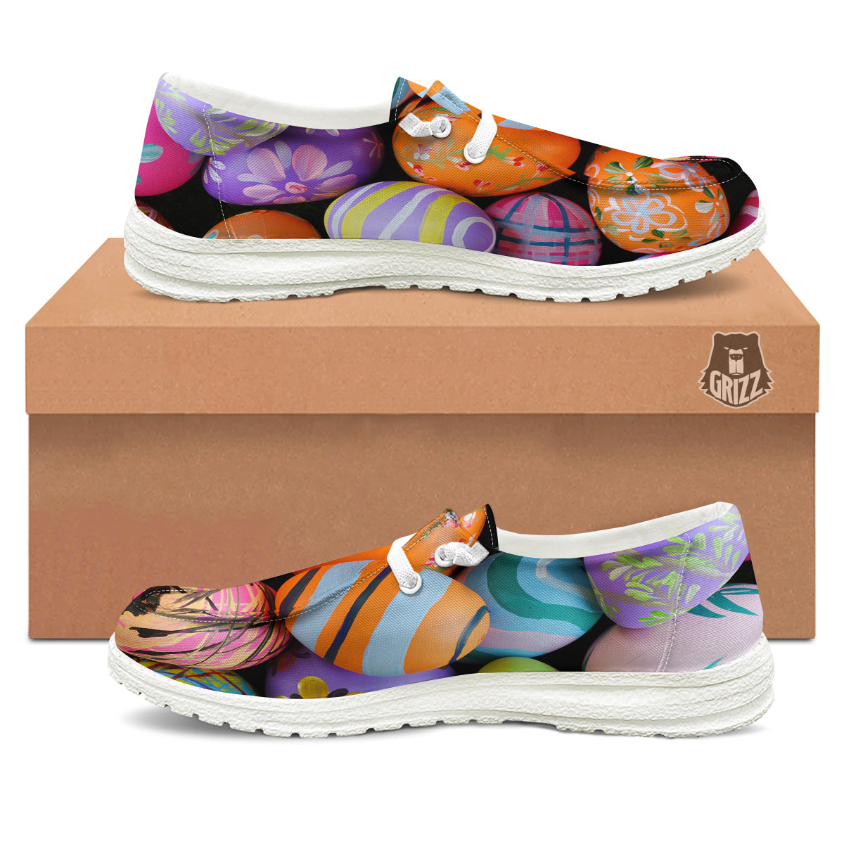 Easter Eggs Colorful Print White Loafers-grizzshop