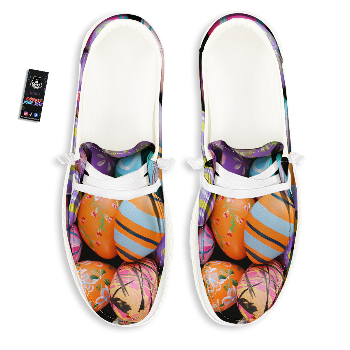 Easter Eggs Colorful Print White Loafers-grizzshop