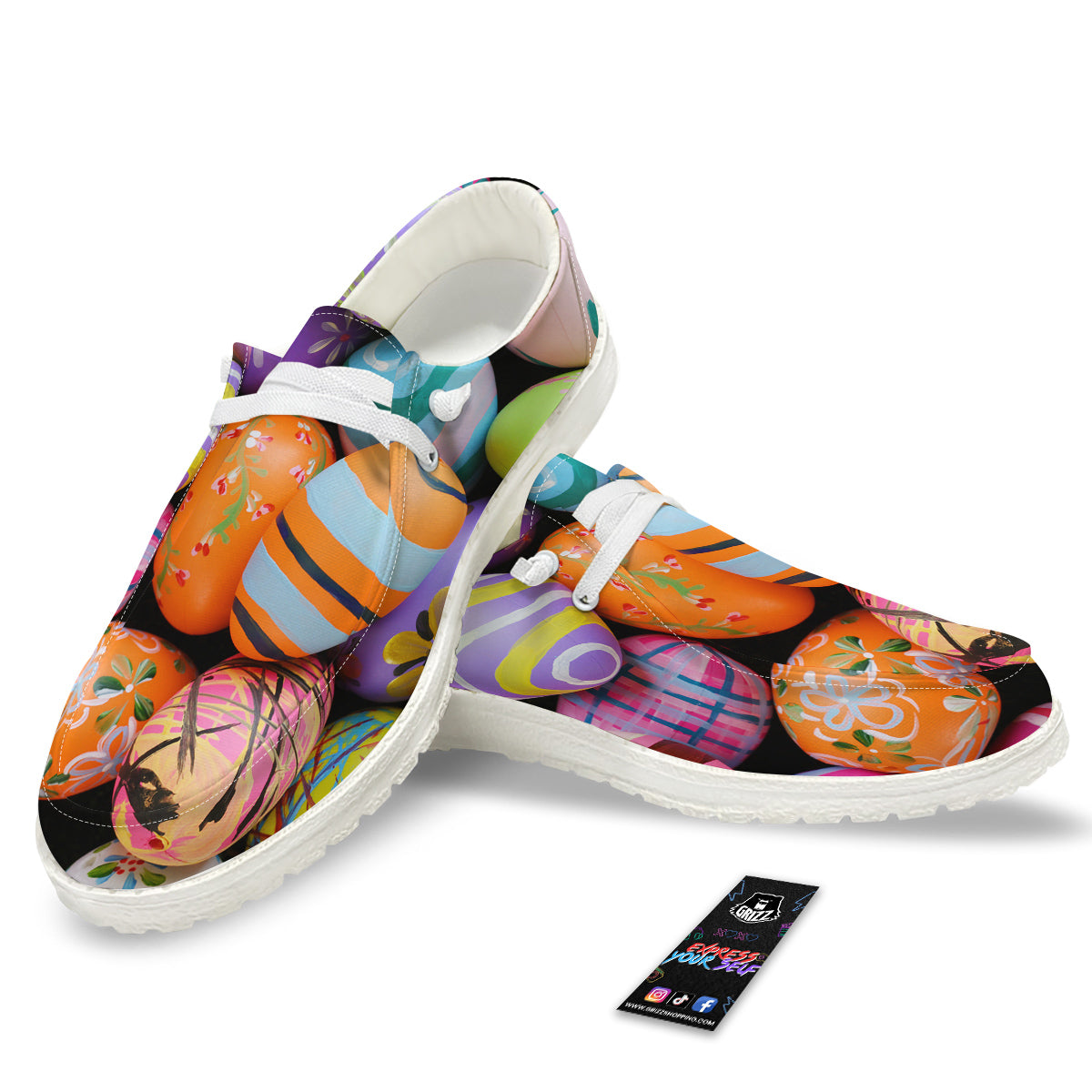 Easter Eggs Colorful Print White Loafers-grizzshop