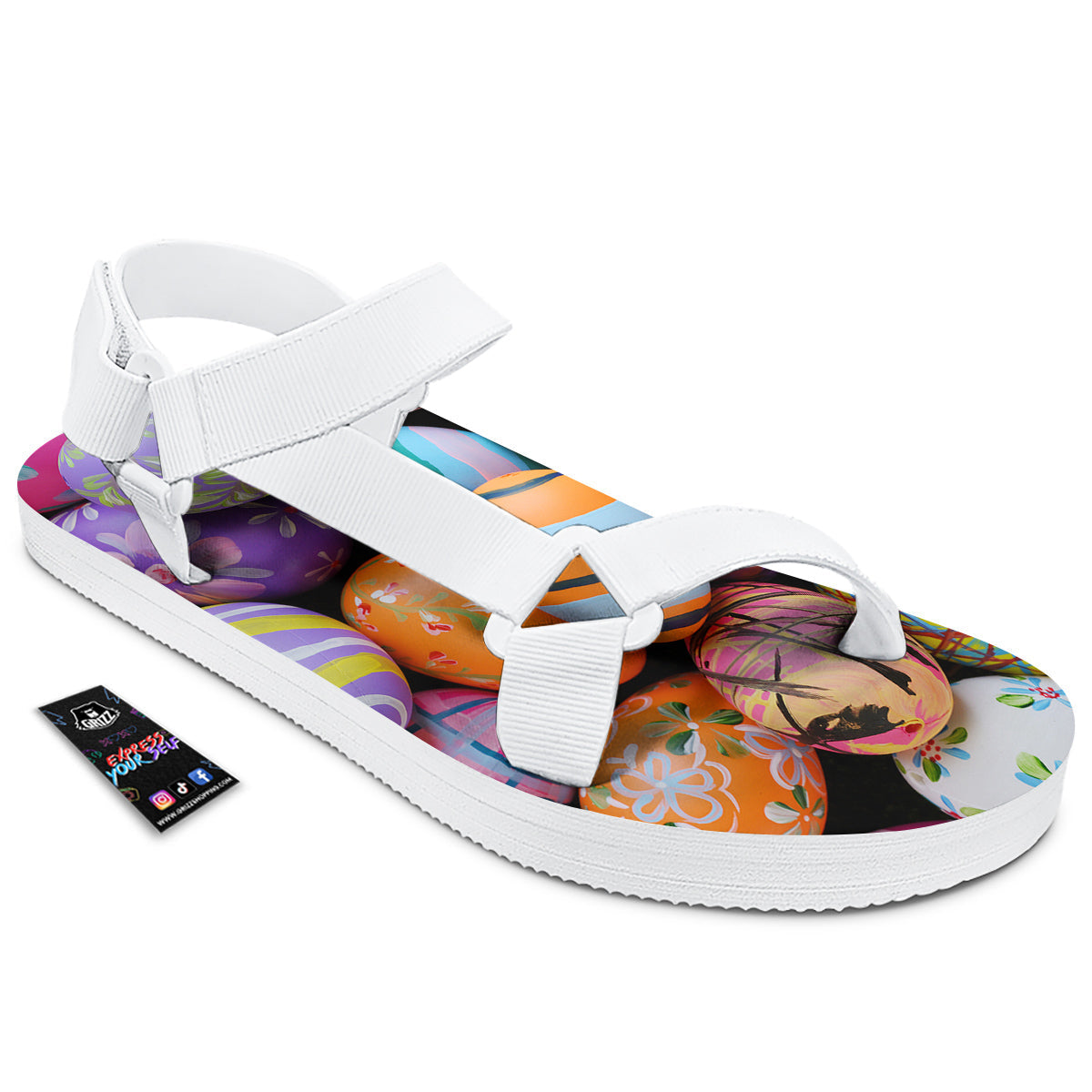 Easter Eggs Colorful Print White Open Toe Sandals-grizzshop