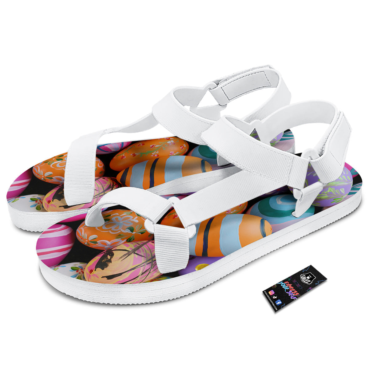 Easter Eggs Colorful Print White Open Toe Sandals-grizzshop