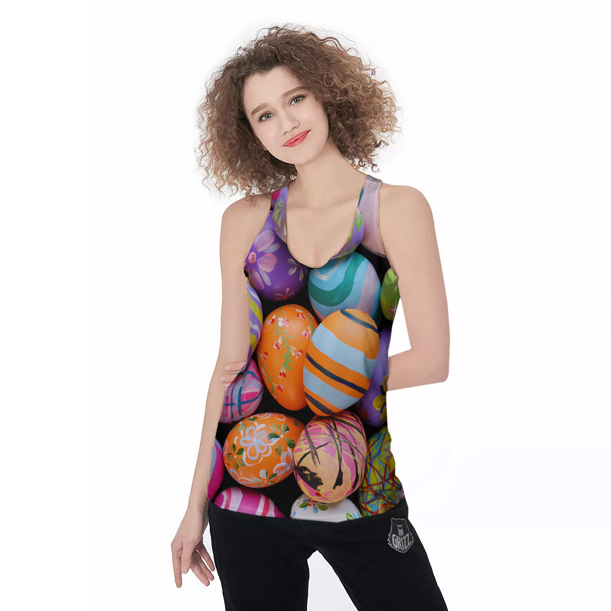 Easter Eggs Colorful Print Women's Racerback Tank Top-grizzshop