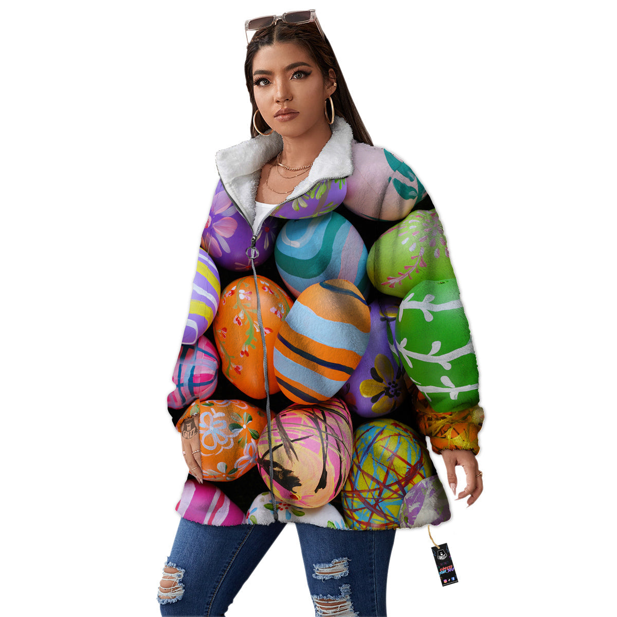 Easter Eggs Colorful Print Women's Sherpa Jacket-grizzshop