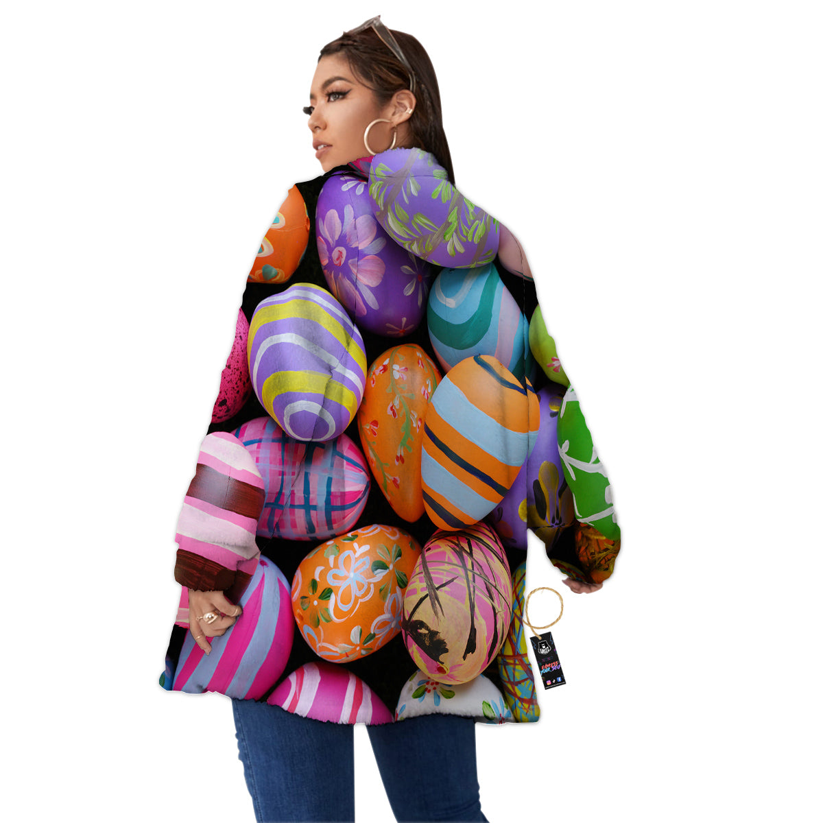 Easter Eggs Colorful Print Women's Sherpa Jacket-grizzshop