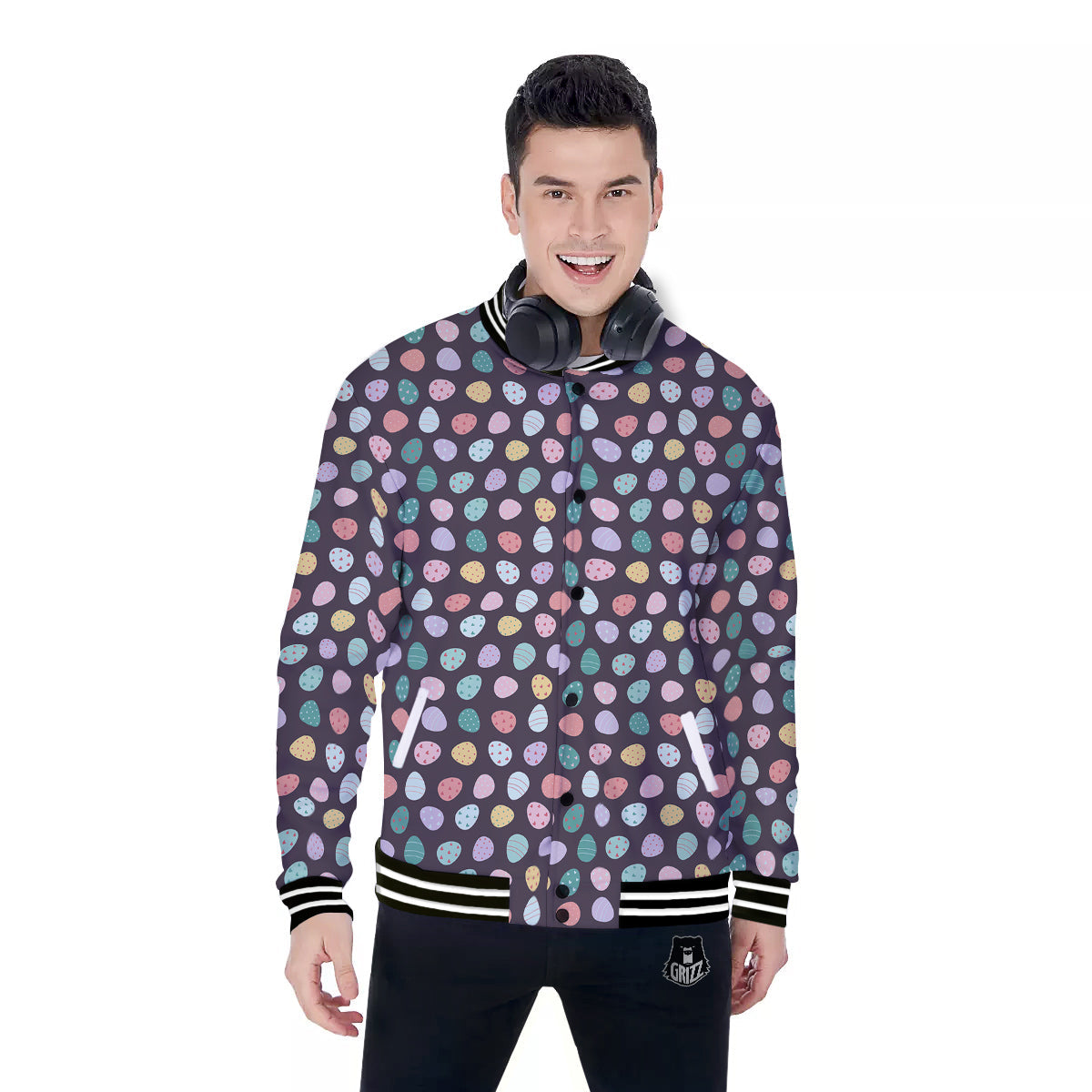 Easter Eggs Cute Print Pattern Baseball Jacket-grizzshop