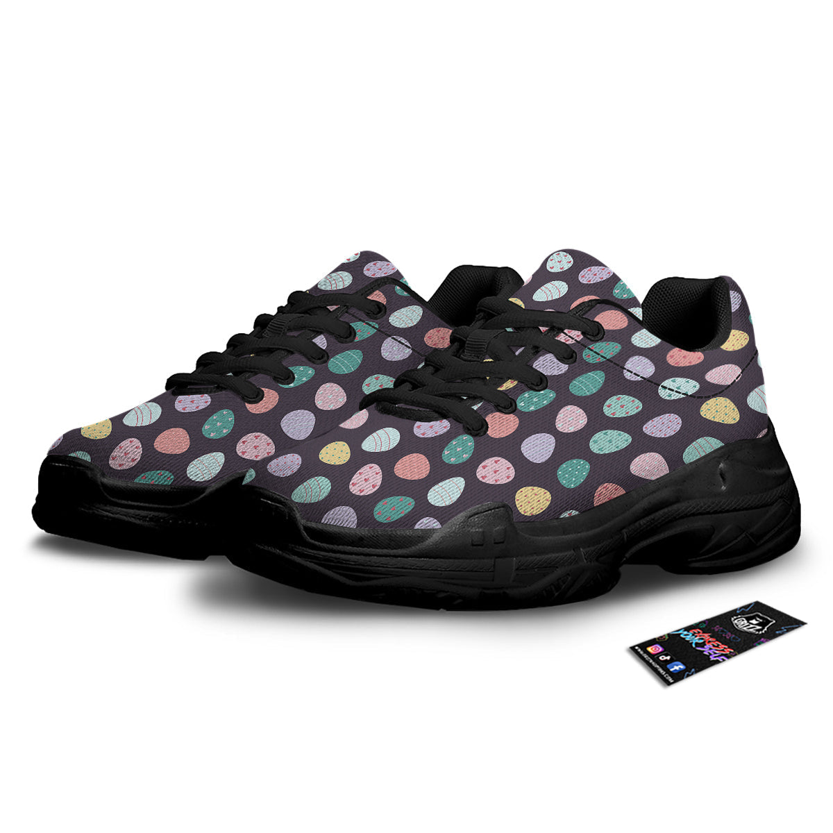 Easter Eggs Cute Print Pattern Black Chunky Shoes-grizzshop