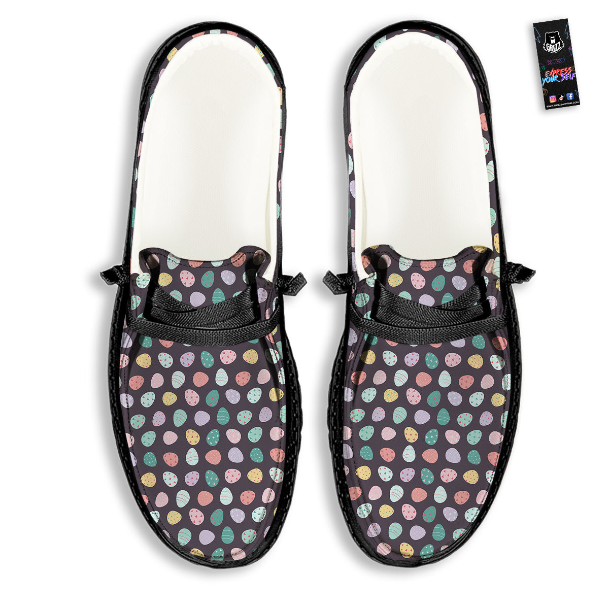 Easter Eggs Cute Print Pattern Black Loafers-grizzshop