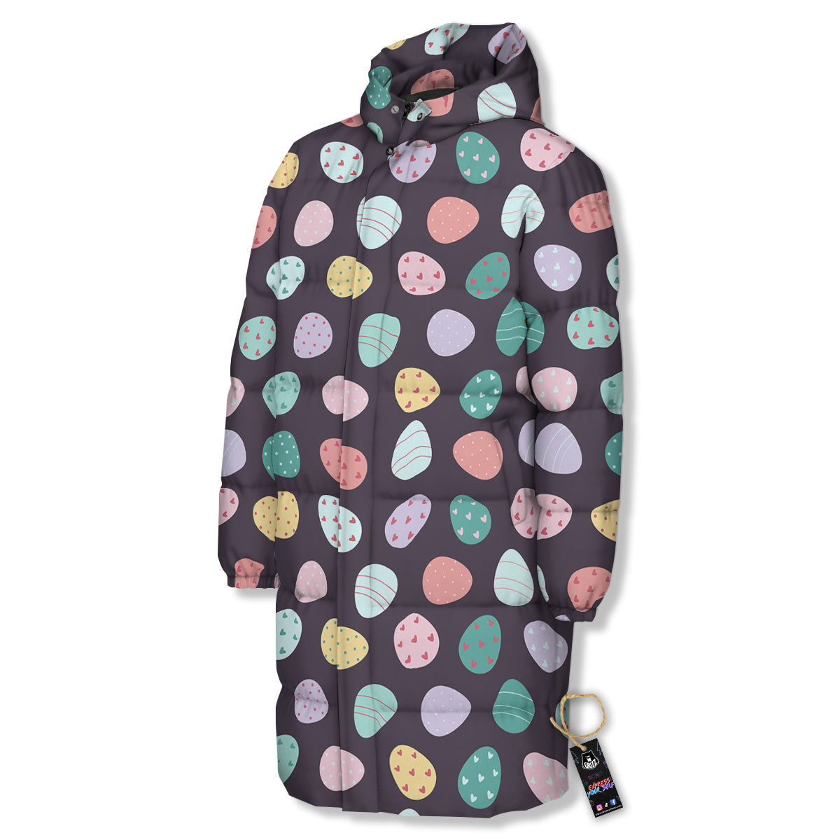 Easter Eggs Cute Print Pattern Long Down Jacket-grizzshop