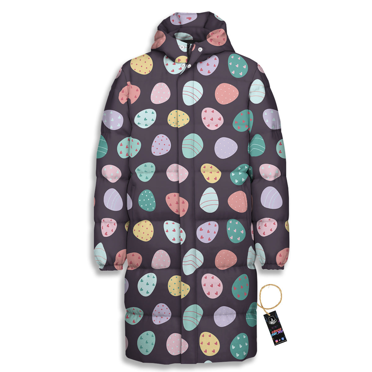 Easter Eggs Cute Print Pattern Long Down Jacket-grizzshop