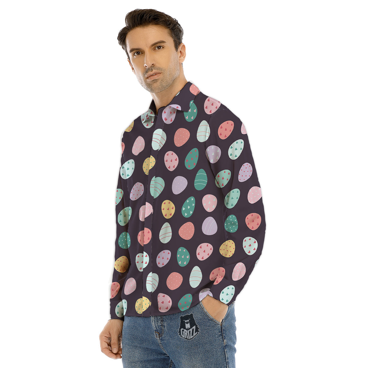 Easter Eggs Cute Print Pattern Men's Dress Shirts-grizzshop