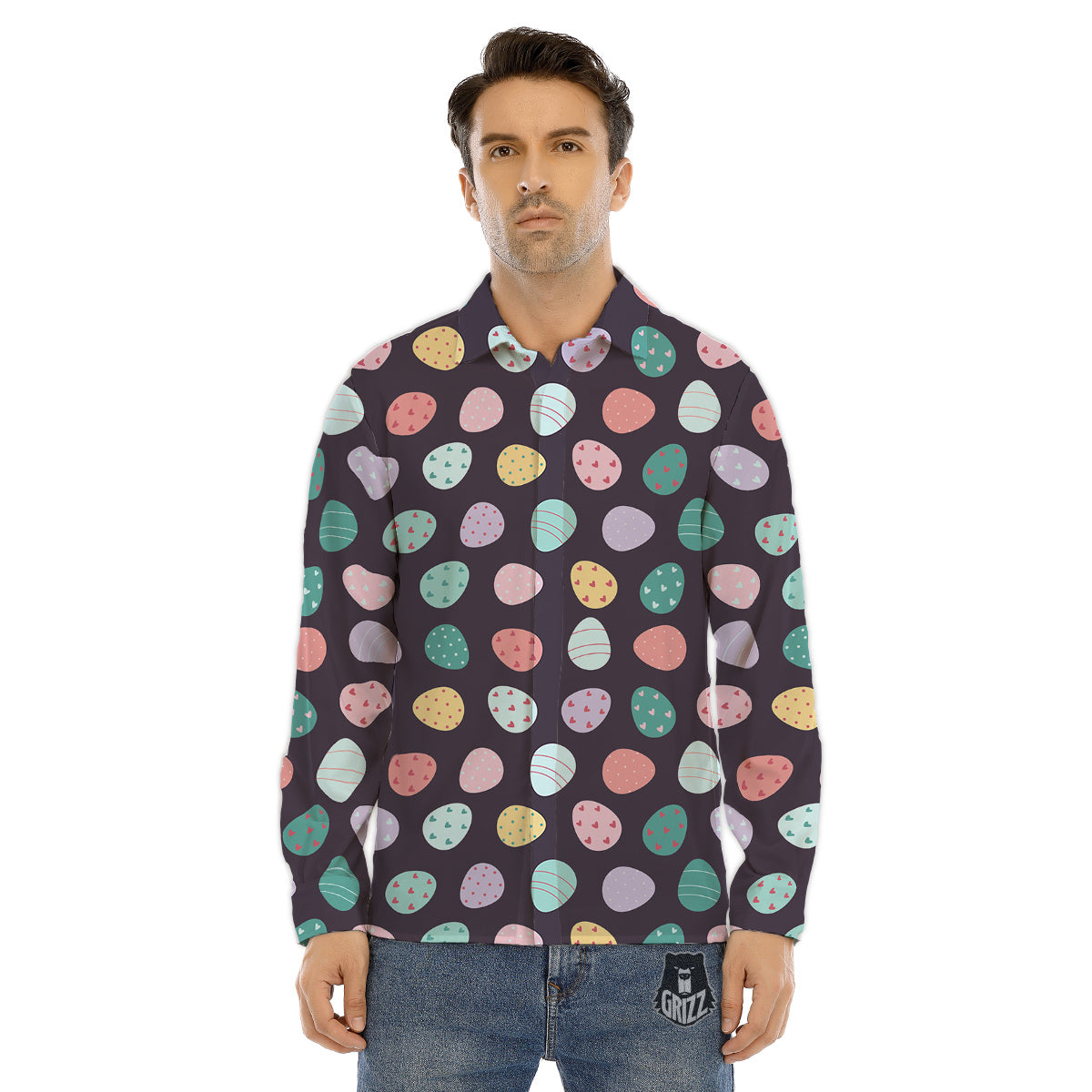 Easter Eggs Cute Print Pattern Men's Dress Shirts-grizzshop